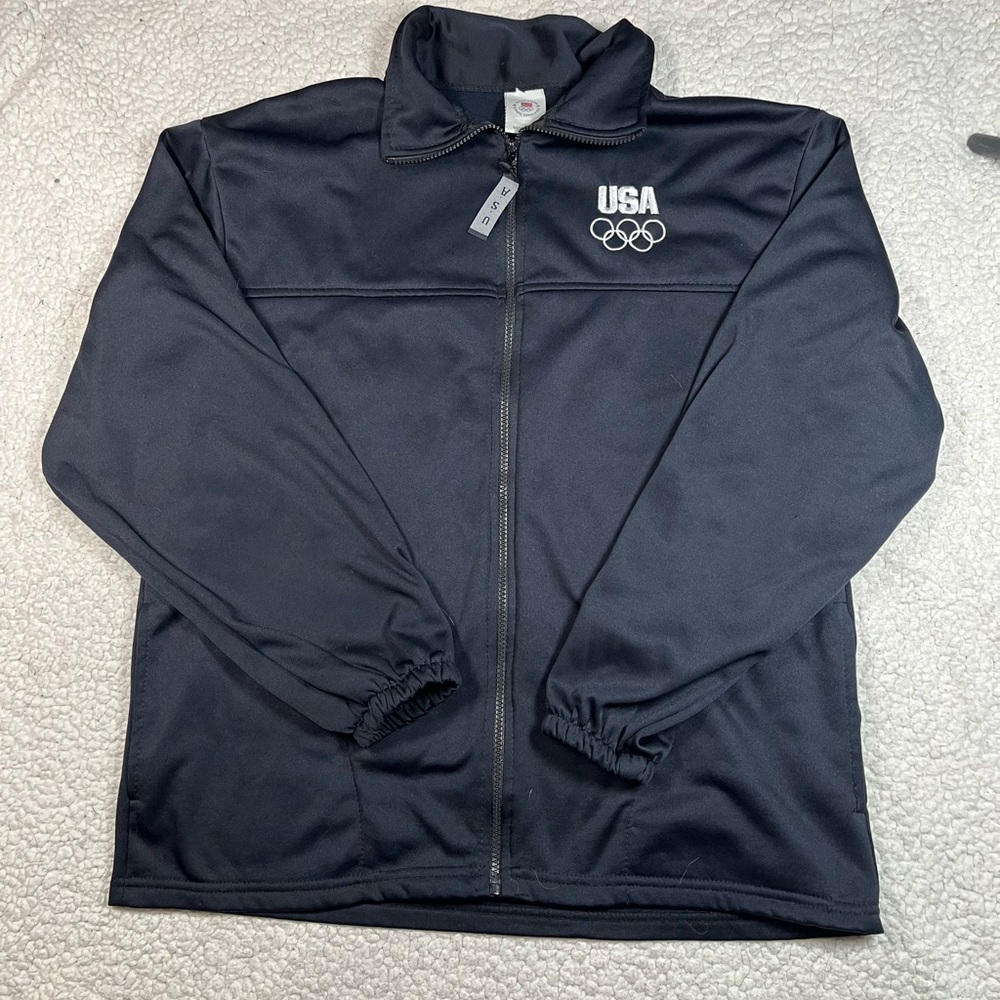 Vintage US Olympic Committee Large Track Jacket Full Zip Black Team USA
